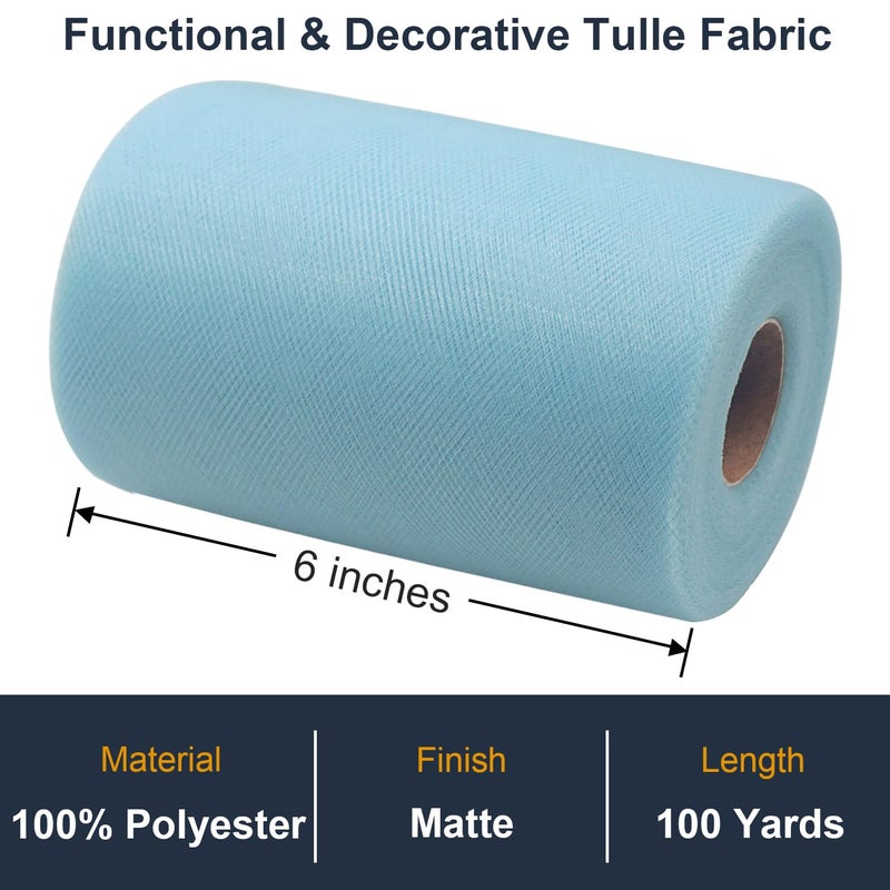Ableme Deco Tulle Fabric Roll 6 Inch by 100 Yards (300 ft) Blue Tulle Ribbon Mesh Netting for DIY Tutu Skirt Gift Wrapping Wedding Baby Shower Birthday Halloween Party Decorations Crafts, 34 Colors (Baby Blue) - Image 2